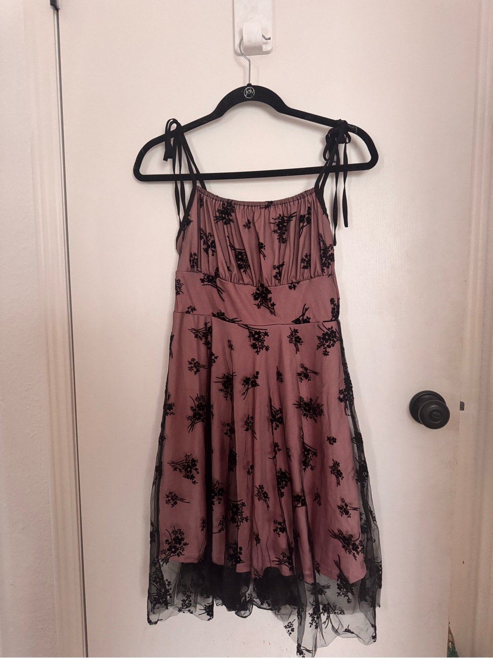 Vintage 90s Mauve Black Flocked Floral Mesh Dress Betsey Johnson Style Sz 6